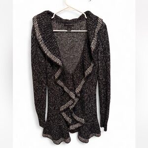 White House Black Market Textured Black and White ruffle Cardigan y2k